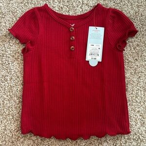 NWT Cat & Jack scalloped edged 18M red t-shirt with buttons